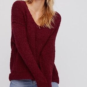 Free People Burgundy lofty V-Neck Sweater Size Small